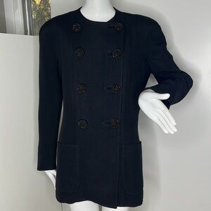 David Hays Sz 16 For Saks Fifth Avenue Black Crepe Wool Formal Blazer Jacket